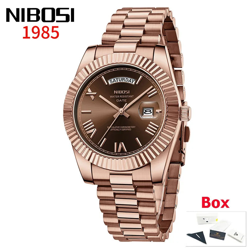 NIBOSI New Men Watch Brand Luxury Fashion Quartz Wristwatch Male Stainless Steel Waterproof Calendar Business Watches For Men