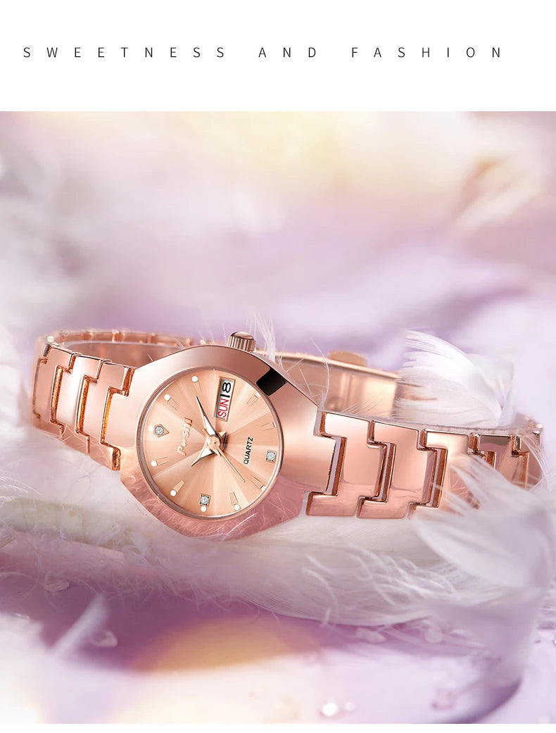 Swiss Brand POSHI Women Watch Stainless Steel Simple Waterproof Luminous with Date Week Quartz Watches Elegant Bracelet for Gift