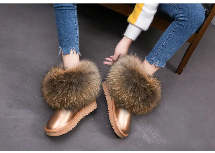 2024 Fur One Fox Hair Snow Boots Women'S Leather Low Short Tube Fashion Cowhide Snow Boots Women'S Short Boots