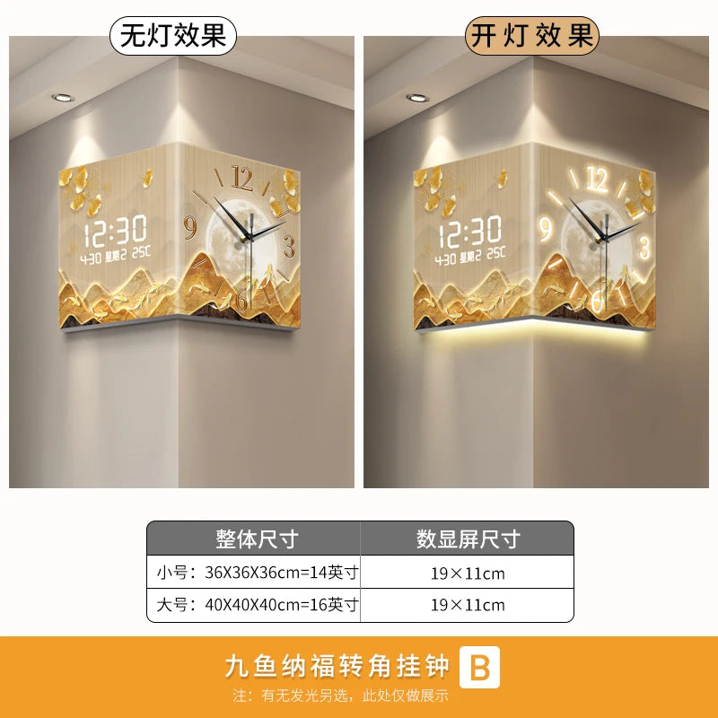 Luxury Large Digital Wall Clock | Modern Nordic LED Corner Clock with Temperature & Date Display for Home, Office & Kitchen Decor