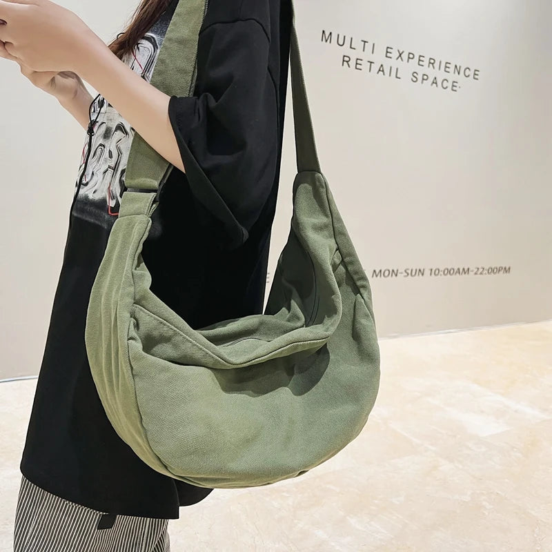 Solid Color Canvas Female Crossbody Bags For Women Large Capacity Shopping Messenger Bag Student Shoulder Bag Unisex School Bag