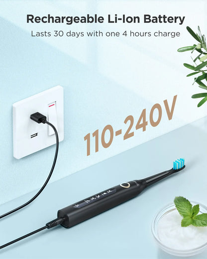 Fairywill FW-507 Electric Sonic Toothbrush | USB Rechargeable Waterproof Toothbrush with Replacement Heads for Adults