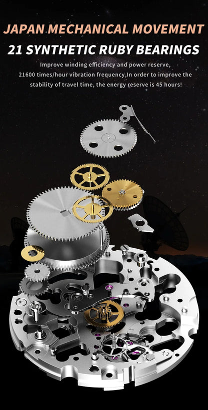 OUPINKE 3206 Automatic Mechanical Watch for Men Hollow 40mm Dial Original Hand Clock Synthetic Sapphire Mirror Leather Man Watch