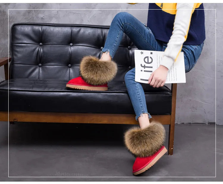 2024 Fur One Fox Hair Snow Boots Women'S Leather Low Short Tube Fashion Cowhide Snow Boots Women'S Short Boots