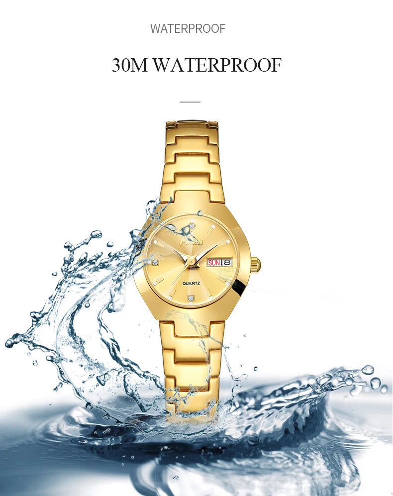 Swiss Brand POSHI Women Watch Stainless Steel Simple Waterproof Luminous with Date Week Quartz Watches Elegant Bracelet for Gift