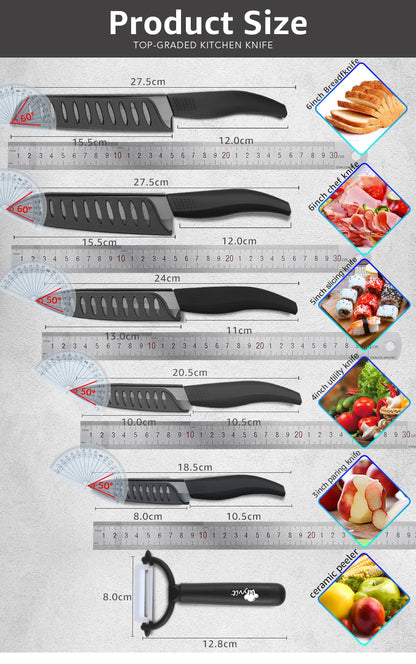 Ceramic Fruit Knife for Kitchen 3 4 5 6 inch Chef Knife with Sheath Utility Slicing Cooking Tool for Vegetable Rustproof Zirconi