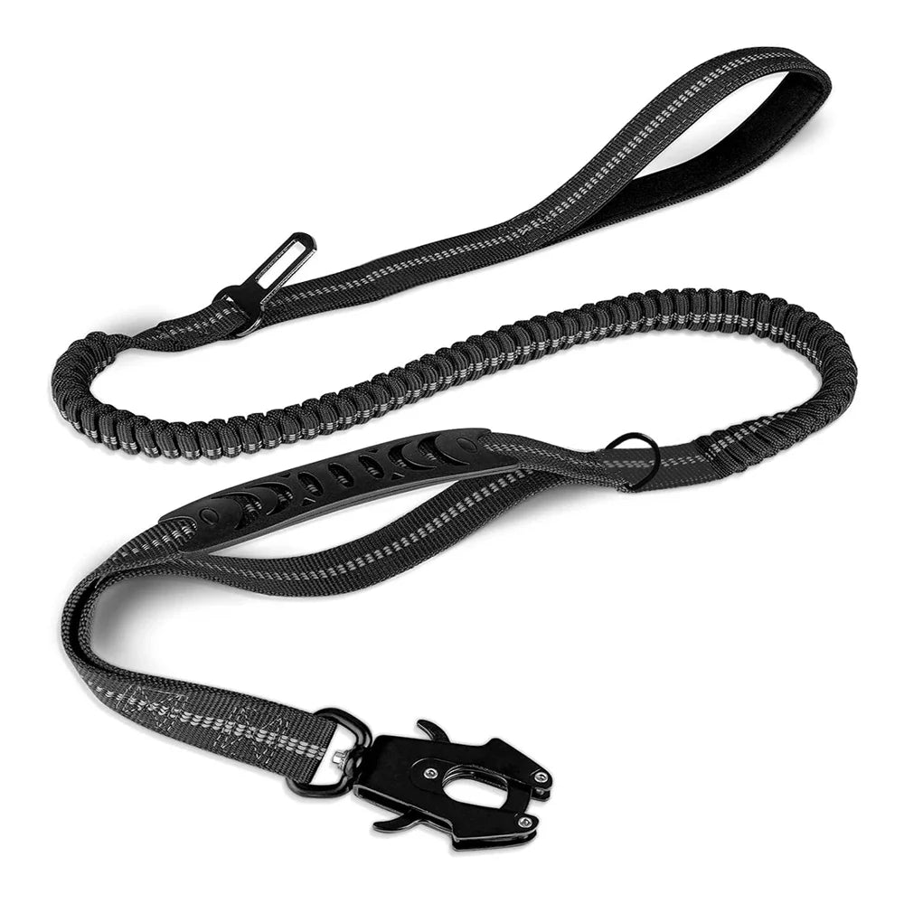 Reflective Shock-Absorbing Dog Leash with Car Seatbelt | Heavy-Duty Tactical Bungee No-Pull Leash for Large Dogs