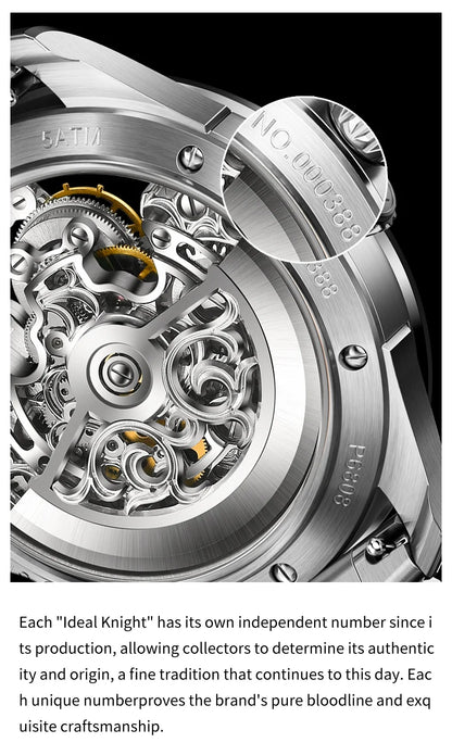 IDEAL KNIGHT 6808 Man Watch Blue Earth Dial Hollow Mechanical Watches For Men Waterproof Tourbillon Men's Automatic Wristwatches