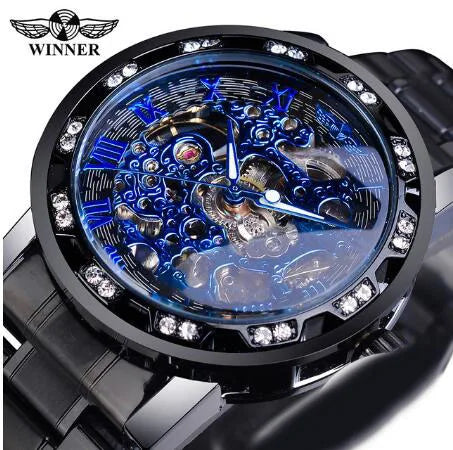 Winner Transparent Fashion Diamond Luminous Gear Movement Royal Design Men Top Brand Luxury Male Mechanical Skeleton Wrist Watch