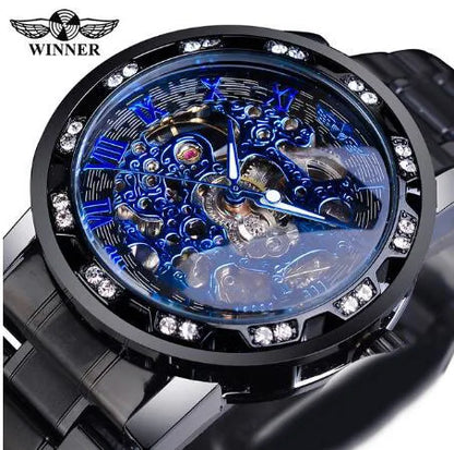 Winner Transparent Fashion Diamond Luminous Gear Movement Royal Design Men Top Brand Luxury Male Mechanical Skeleton Wrist Watch