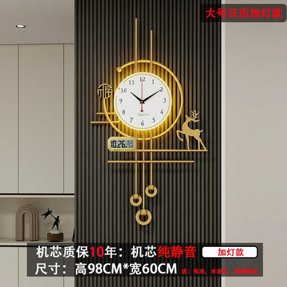 European Luxury Pendulum Wall Clock | Classic Luminous Hanging Clock in Gold for Elegant Home Decoration