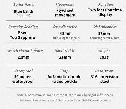 IDEAL KNIGHT 6808 Man Watch Blue Earth Dial Hollow Mechanical Watches For Men Waterproof Tourbillon Men's Automatic Wristwatches