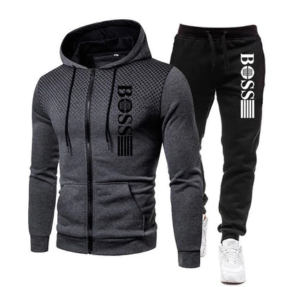2025 New Men's zippered hoodie + Casual Pants Set for Autumn and Winter fashion Fitness and Warm sportswear Two-piece set