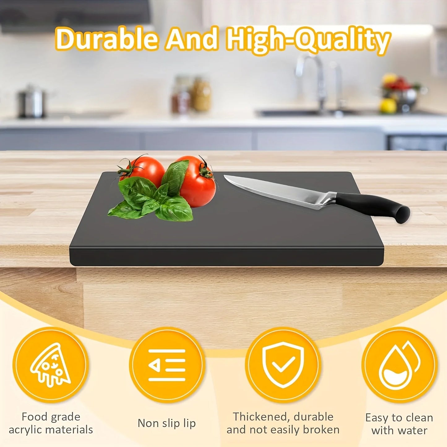 1pc Large Black /White Acrylic Cutting Board with Countertop Edge with Lip Edge - Hand Wash Only, - Ideal Gift for Parents