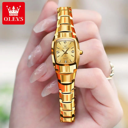 OLEVS 7006 Certified Brand Elegant Luxurious Women's Watches waterproof Tungsten Steel strip Quartz Watch for Lady Tonneau Watch