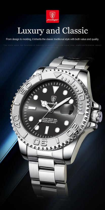 POEDAGAR Luxury Business Men Watch Waterproof Luminous Date Stainless Steel Men's Watches Military High Quality Quartz Man Watch