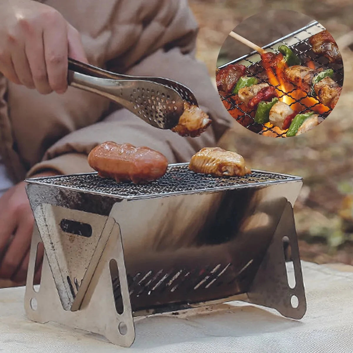 304 Barbecue Stove Household Barbecue Grill Mini brazier folding BBQ grill Charcoal Courtyard BBQ Portable Fire stove with Grill