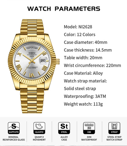 NIBOSI New Men Watch Brand Luxury Fashion Quartz Wristwatch Male Stainless Steel Waterproof Calendar Business Watches For Men