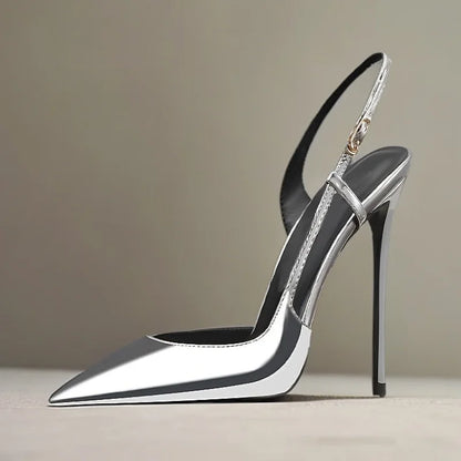New side leakage hollowed out rear strap high-heeled sandals with black and white mirror and sexy temperament plus size shoes