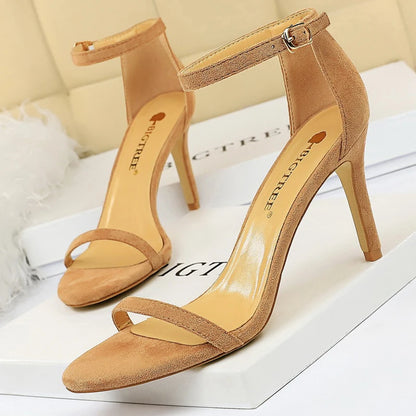 BIGTREE Shoes Summer Women Sandals Suede Hollow High Heels Stiletto Fashion Sandles Women Heels Ladies Shoes Women's Sandals