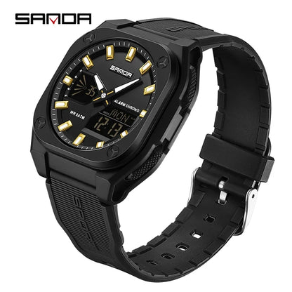 SANDA Quartz Watches for Men's Luxury Military Sport Chronograph Waterproof LED Dual Display Electronic Man Watches Reloj Hombre