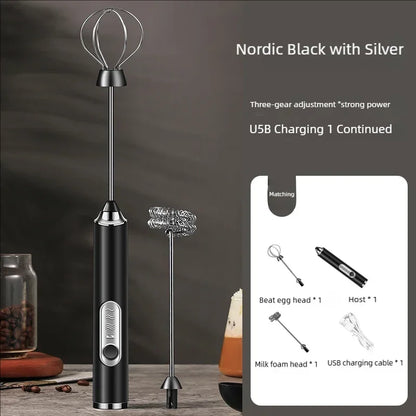 Handheld Double Stick USB Milk Frother & Egg Whisk – 3 Speed Hand Mixer
