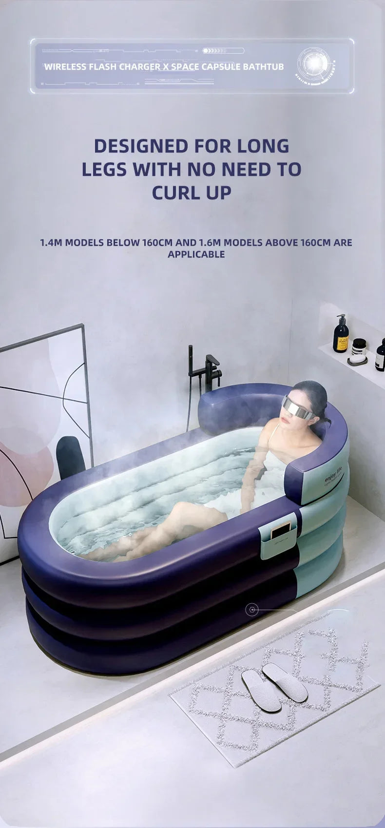 Soaking tub adult heightened PVC folding children's bath household inflatable bathtub adult bathing bucket thickened bathtub