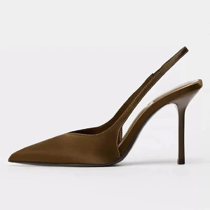 2025 New Summer Heeled Sandals Elegant Back Strap Designer Pumps Women Sexy Pointed Toe High Heels Fashion Banquet Dress Shoes