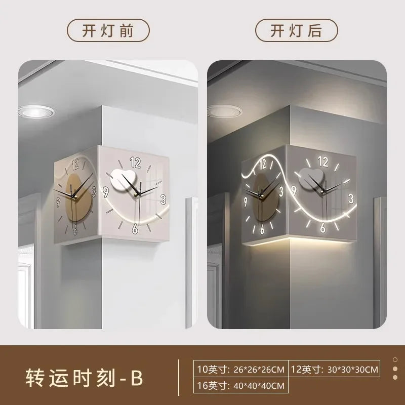 Luxury LED Wall Clock | Modern Luminous Silent Electronic Corner Clock for Living Room Home Decoration