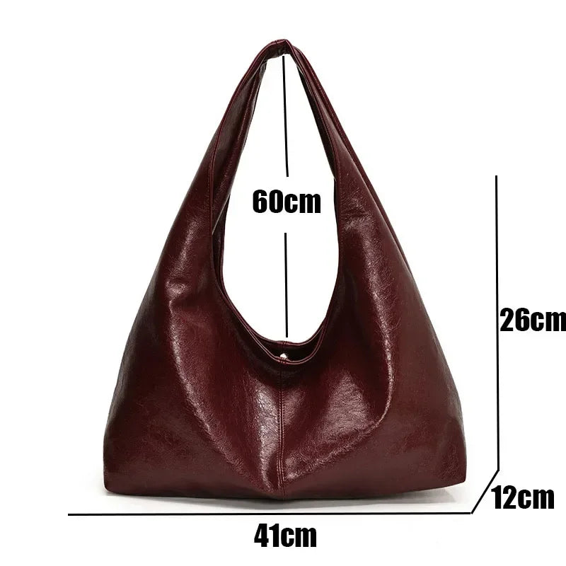 Big Black Shoulder Bags for Women Large Hobo Shopper Bag Solid Color Quality Soft Leather Crossbody Handbag Lady Travel Tote Bag