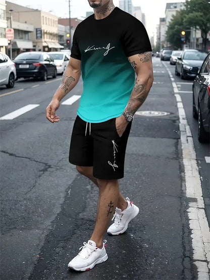 New Men's Outfit Summer Short Sleeve T Shirt Set Fashion 2 Piece Sportwear 3D Printed Casual shorts Sweatshirt Men's Tracksuit