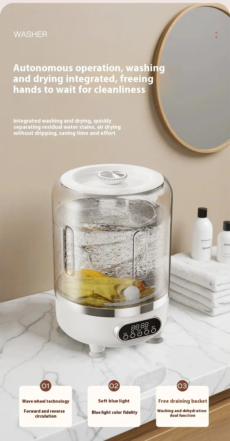 Mini Dual-Tub Washing Machine Portable Washer For Underwear/Socks 3L Capacity Blue Light Sterilization Easy Drain