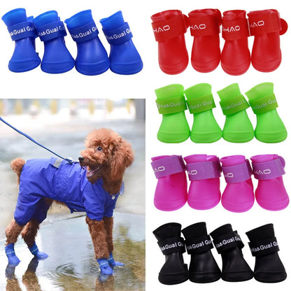 4PCS Waterproof Pet Rain Shoes | Anti-Slip Rubber Boots for Small, Medium & Large Dogs and Cats – Outdoor Paw Protection