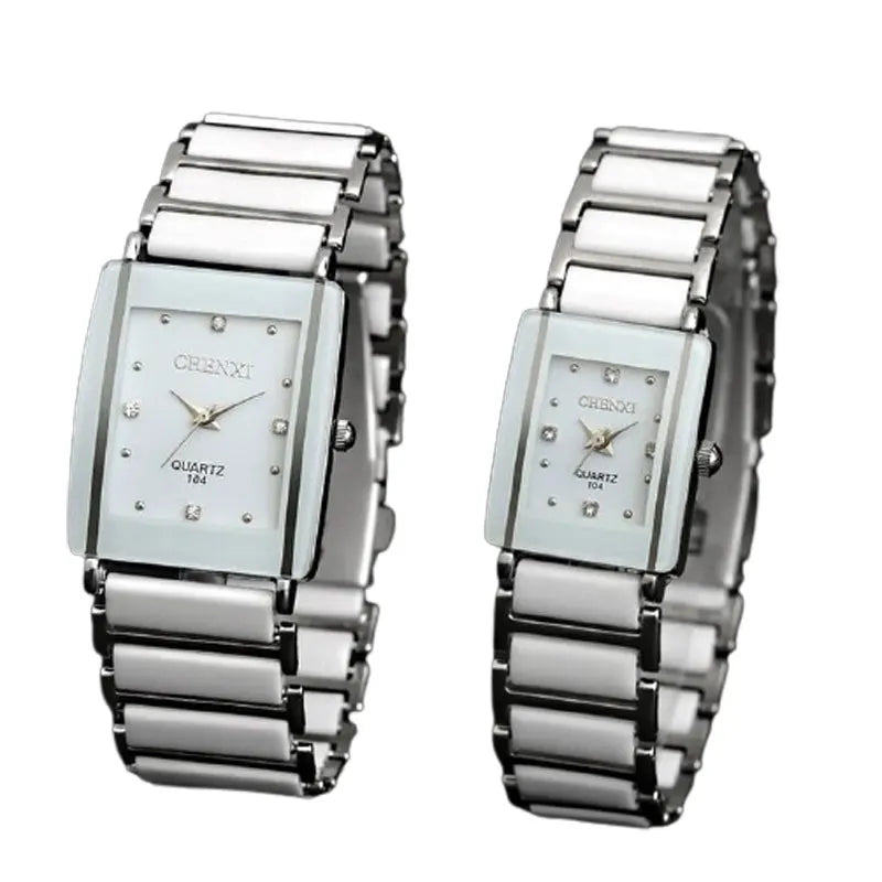 Fashion Rectangle Watch Women White Simulated Ceramics Watches Men Women Casual Quartz Wristwatches Couple Watch Unique Watch