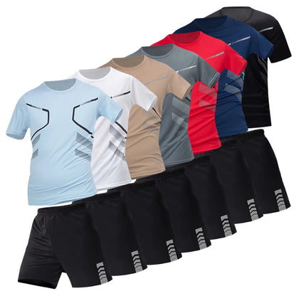2/4/6 Pcs Plus Size Men's Quick-drying Short-sleeved Shorts Suit Men's Leisure Sports Running Fitness T-shirt Joker Shorts Teen