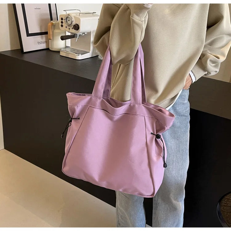 Casual Fashion Large Capacity Tote Bag Simple Travel Bag Women Large Shoulder Bag Aesthetic Handbags Drawstring Tote Handbag