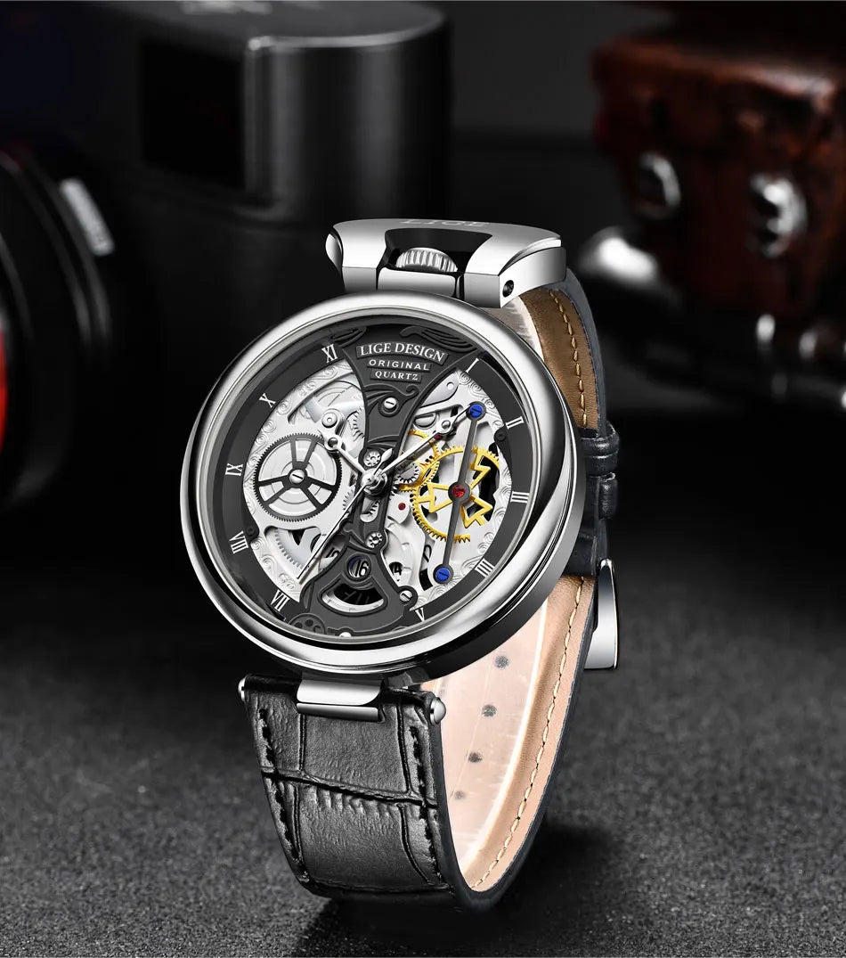 2025 LIGE Men Watches Top Brand Luxury Brown Leather Chronograph Sport Watch For Men Fashion Date Waterproof Clock Reloj Hombre