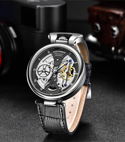 2025 LIGE Men Watches Top Brand Luxury Brown Leather Chronograph Sport Watch For Men Fashion Date Waterproof Clock Reloj Hombre