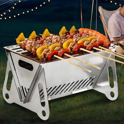 Camping Grill Pro - 304 Steel Instant-Fold BBQ ✔SparkGuard & NSF-Certified (Tailgating/Picnic Essential)