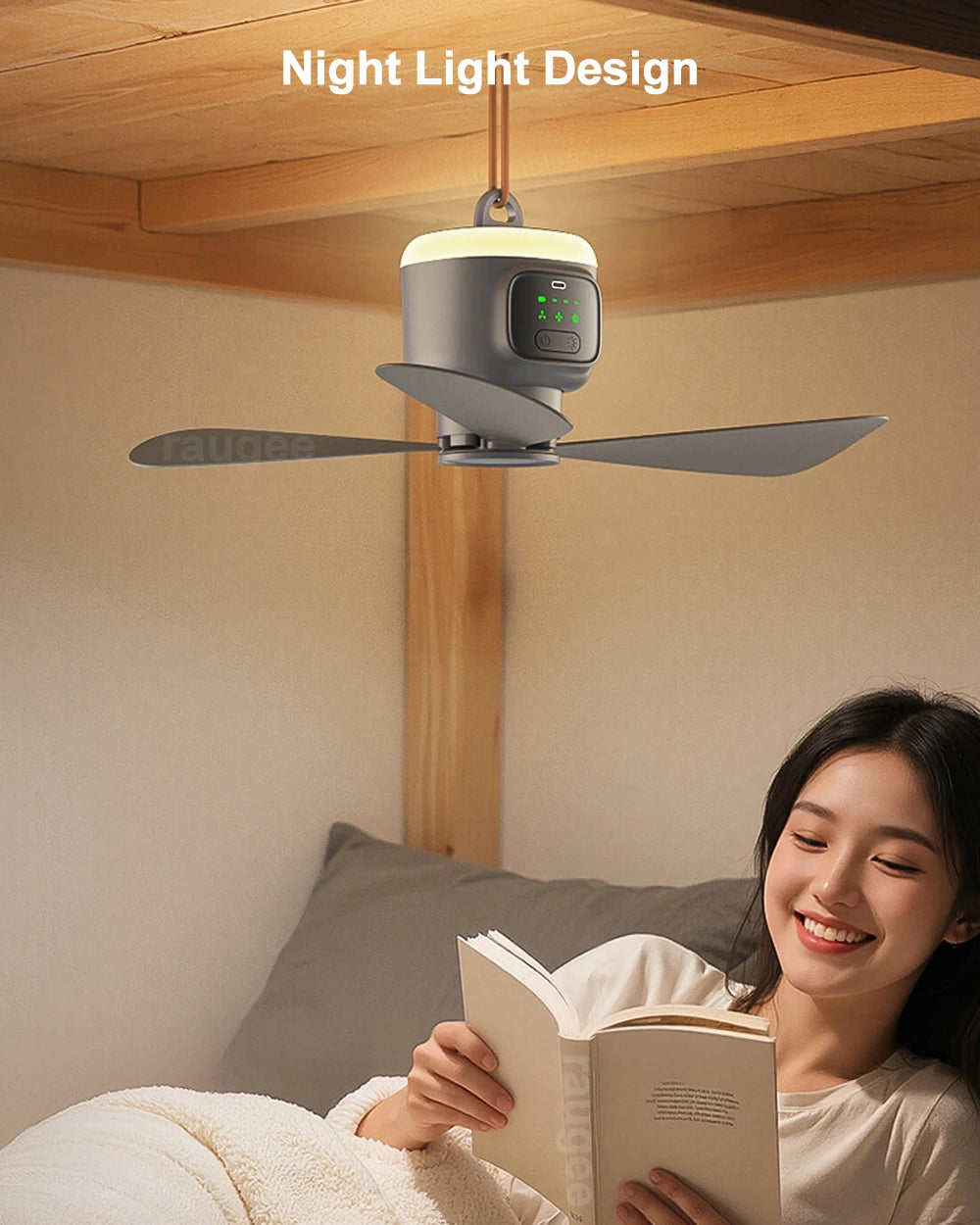 12000mAh Portable Camping Ceiling Fan with LED Light & Remote | Rechargeable Outdoor Tent Air Circulator Cooler