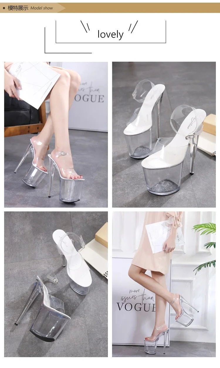 Summer Sandals Women 13 15 17 20cm High Heel Crystal Thin Heels Women Luxury Wedding Shoes Sexy Transparent Platform Sandals
