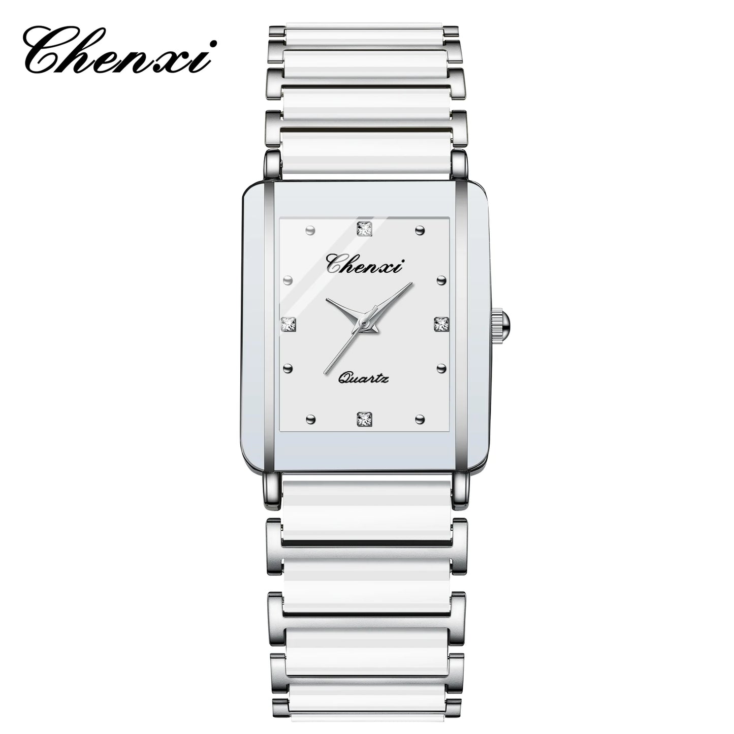 CHENXI 104A Fashion couple watches Rectangle Quartz Watch for Women Men Lovers Simulated-ceramics relojes para damas reloj mujer