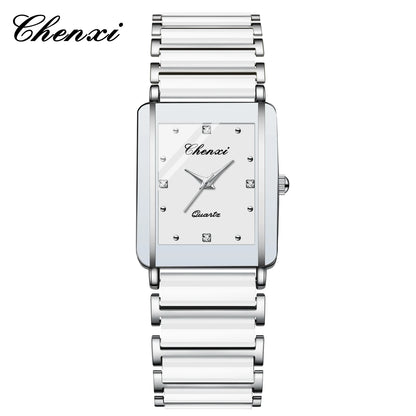 CHENXI 104A Fashion couple watches Rectangle Quartz Watch for Women Men Lovers Simulated-ceramics relojes para damas reloj mujer