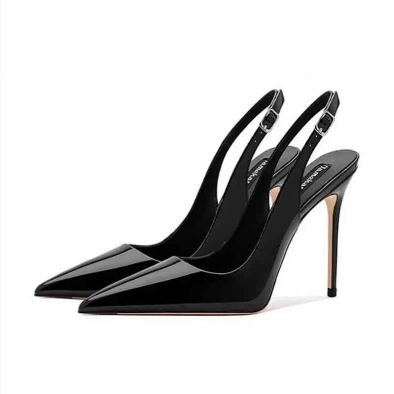 Sexy high-heeled sandals with pointed tips and elegant 2025 summer patent leather strappy fashionable party women's shoes