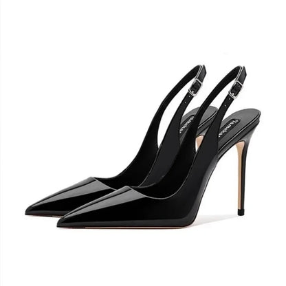 Sexy high-heeled sandals with pointed tips and elegant 2025 summer patent leather strappy fashionable party women's shoes