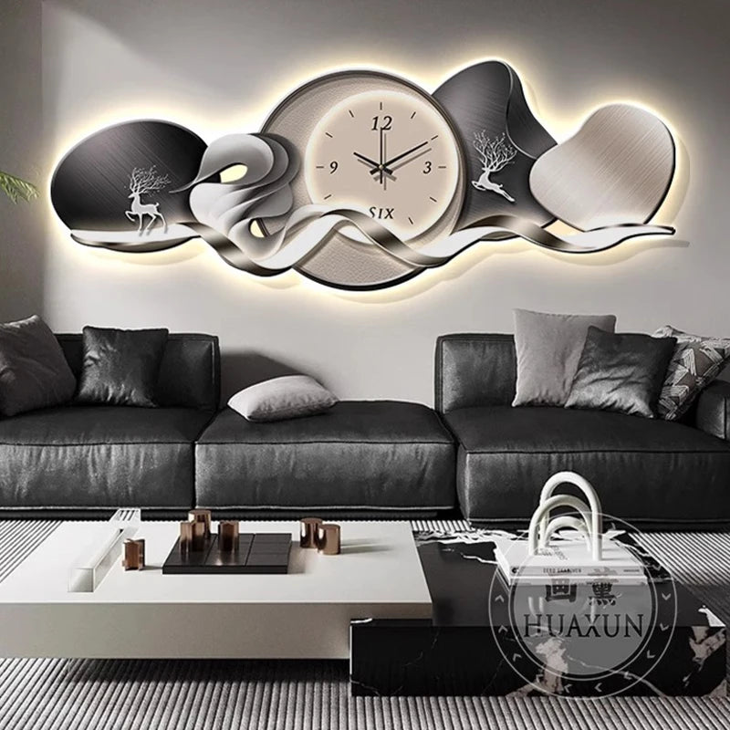 Luxury Art Mural Wall Clock | Silent Minimalist Nordic Design Clock for Home, Living Room & Restaurant Decor