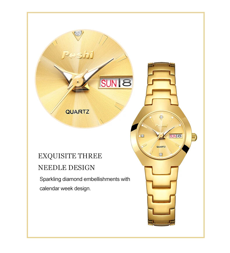 Swiss Brand POSHI Women Watch Stainless Steel Simple Waterproof Luminous with Date Week Quartz Watches Elegant Bracelet for Gift