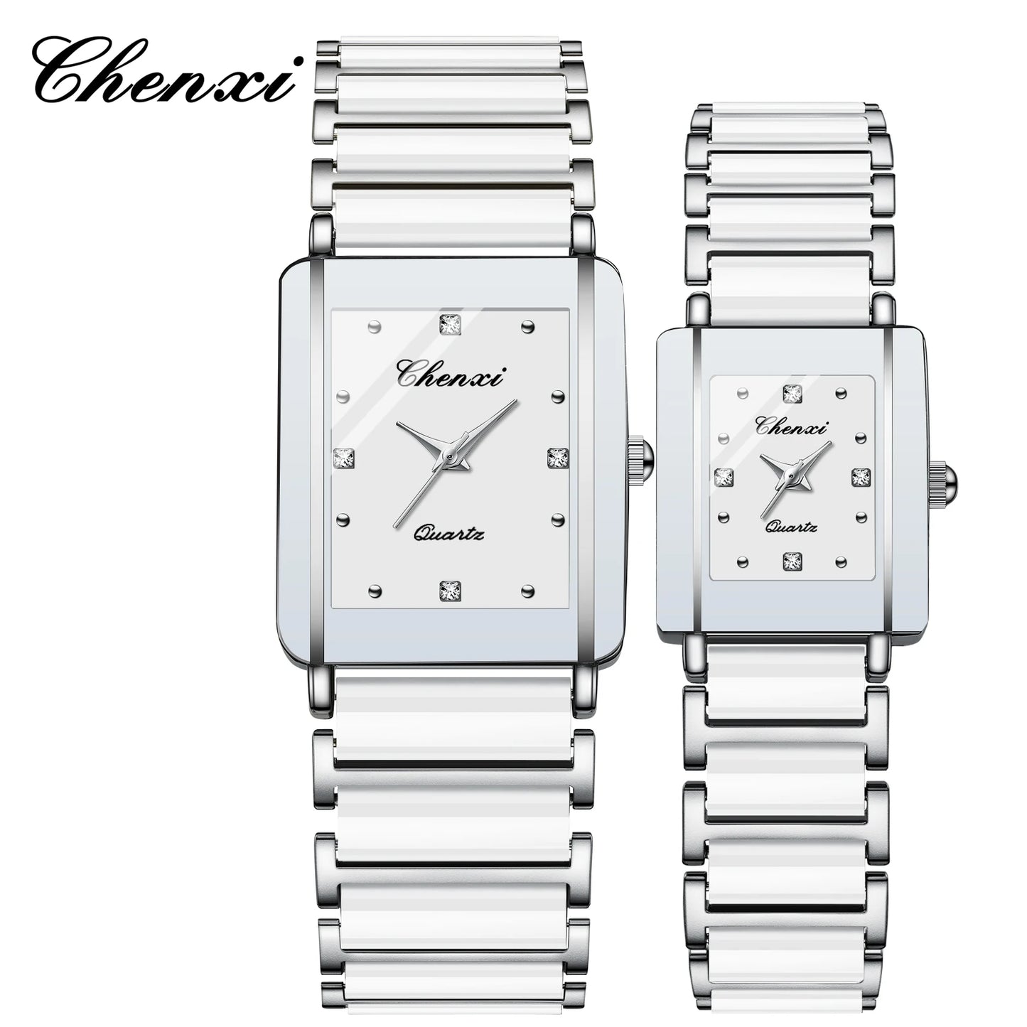 CHENXI 104A Fashion couple watches Rectangle Quartz Watch for Women Men Lovers Simulated-ceramics relojes para damas reloj mujer