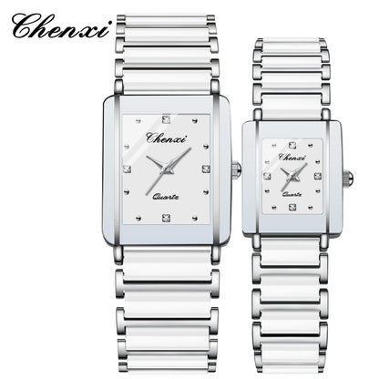 CHENXI 104A Fashion couple watches Rectangle Quartz Watch for Women Men Lovers Simulated-ceramics relojes para damas reloj mujer
