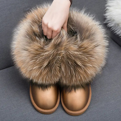 2024 Fur One Fox Hair Snow Boots Women'S Leather Low Short Tube Fashion Cowhide Snow Boots Women'S Short Boots